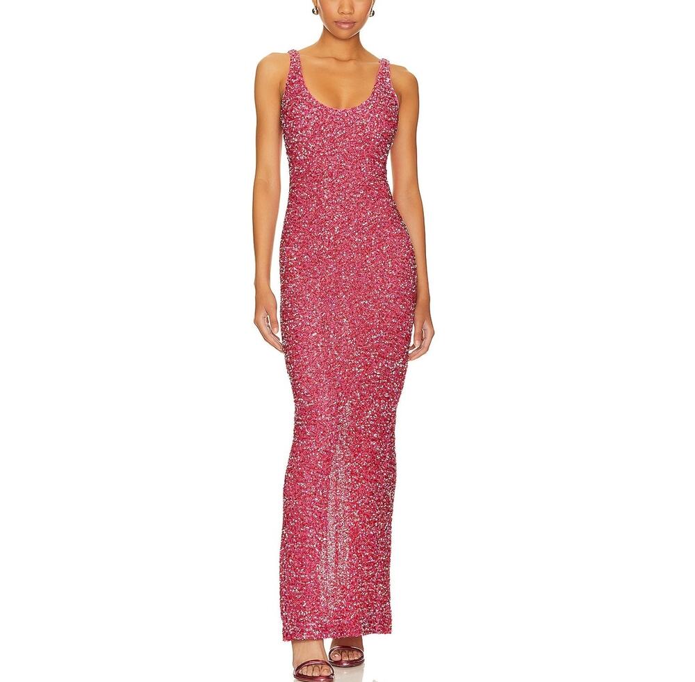 Nbd Sequin Magenta Janhvi Maxi Dress Size M